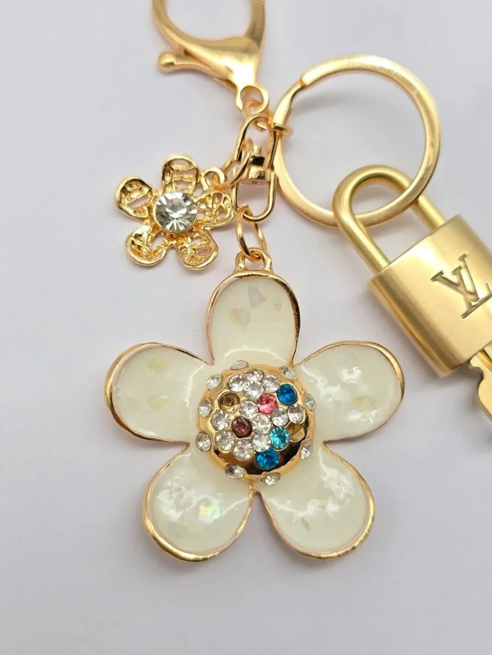 Authentic Louis Vuitton Gold Lock 🔒 Unbranded Flower Keychain Bag Charm